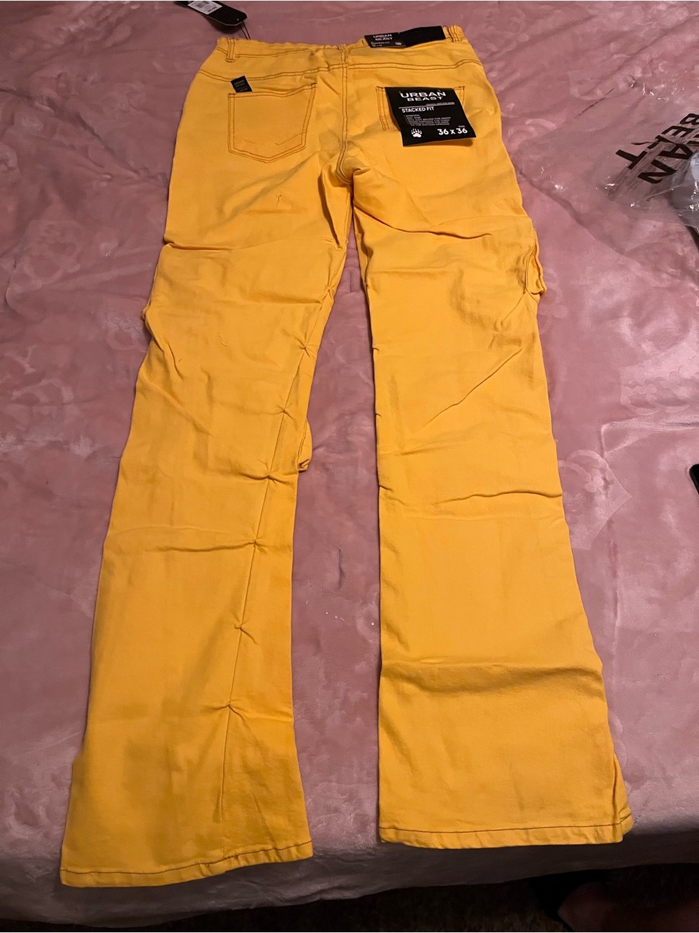 Men's Yellow Cargo Flare Pants with Utility Pockets - Picture 2 of 3